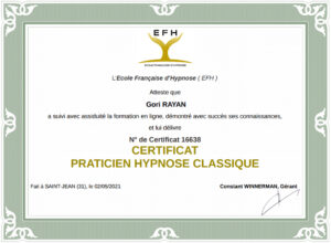 Diplôme praticien hypnose classic EFH hypno-alchimiste