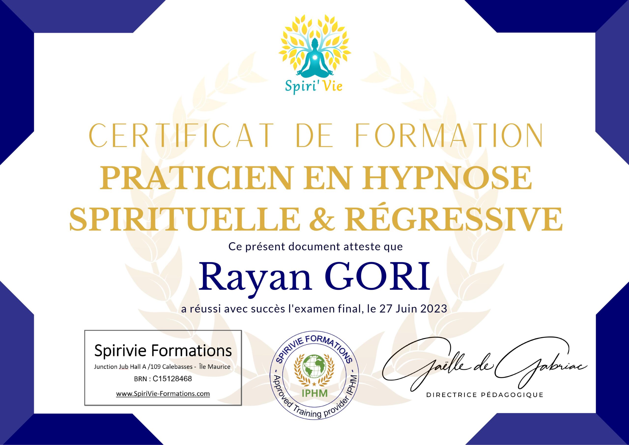 Spirivie Formations - Hypnose spirituelle et régressive - Rayan Gori