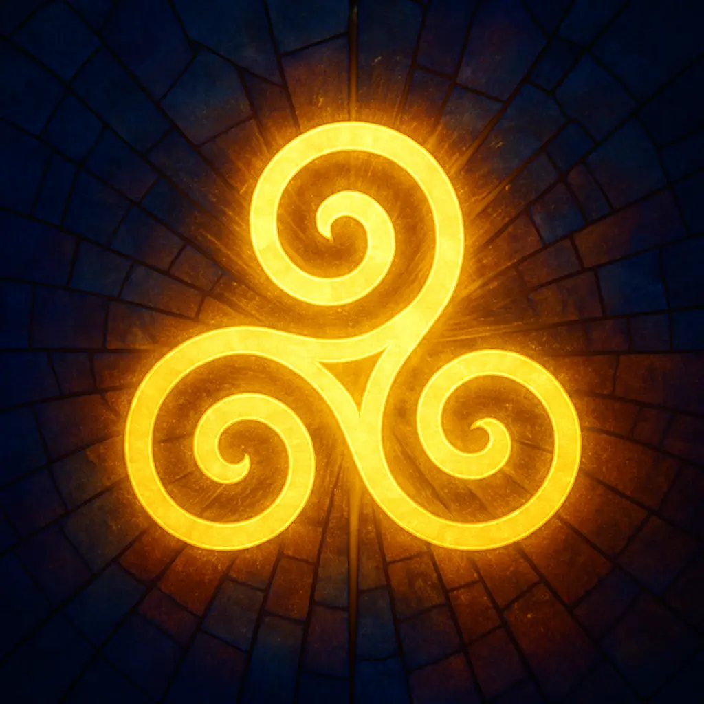 Symbole lumineux du triskel, illustration spirituelle pour comprendre la Trinité et l’unité de la conscience