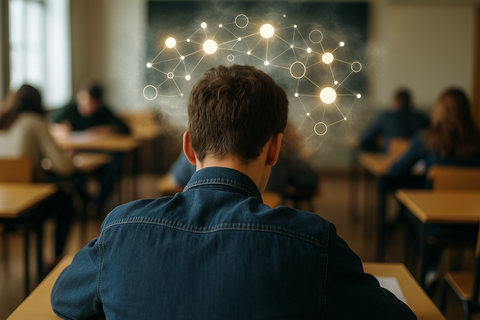 Étudiant concentré pendant un examen, illustrant l’efficacité de l’hypnose préparation aux examens