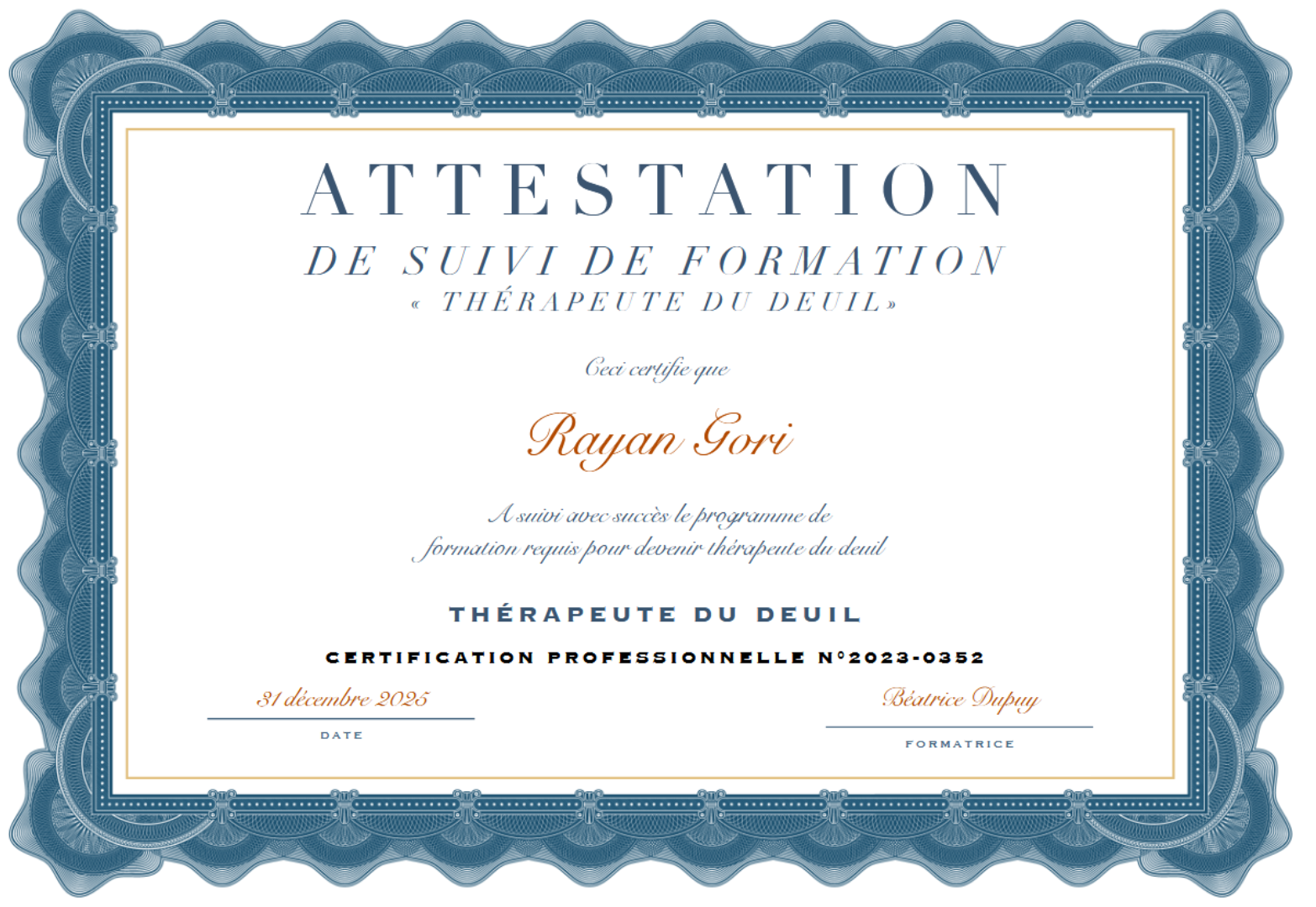 Spécialisation - Accompagnement du deuil - Rayan Gori