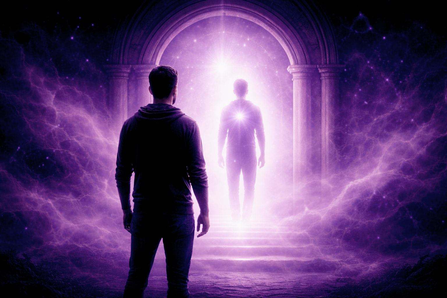 Clichés méditation — franchir un seuil intérieur lumineux, rencontre avec soi — Rayan Gori, Hypno-Alchimiste