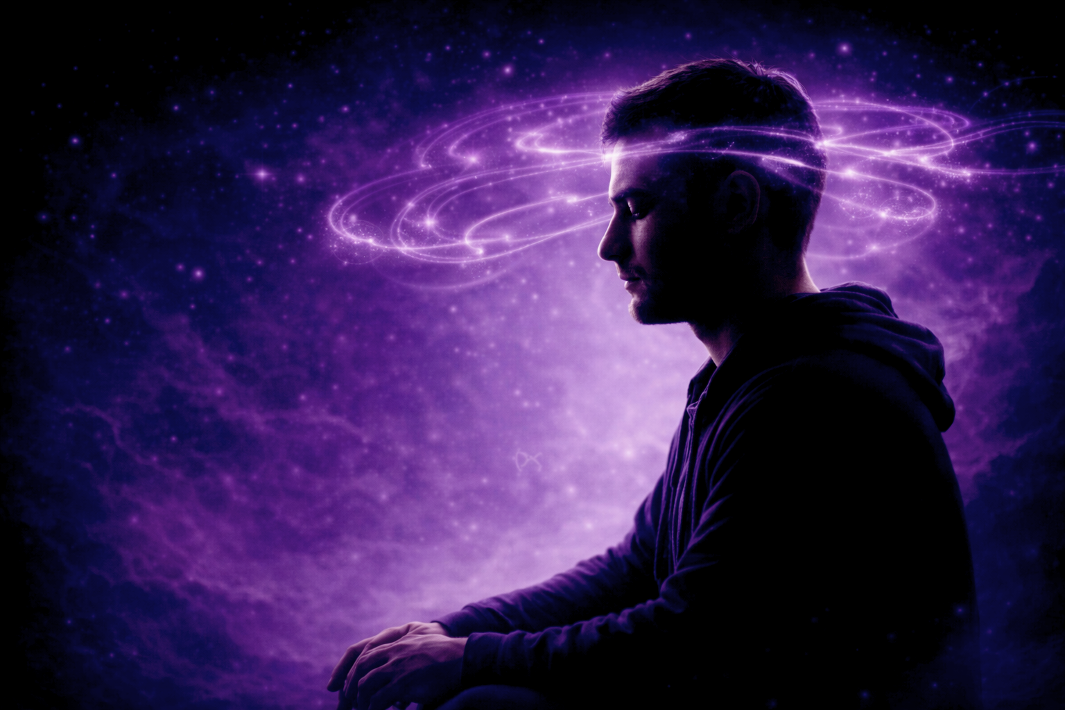 Clichés méditation — silence intérieur et clarté mentale, atmosphère améthyste — Rayan Gori, Hypno-Alchimiste