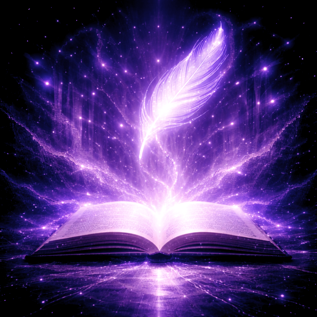 Plume lumineuse représentant l’écriture intérieure et le blog Hypno-Alchimiste