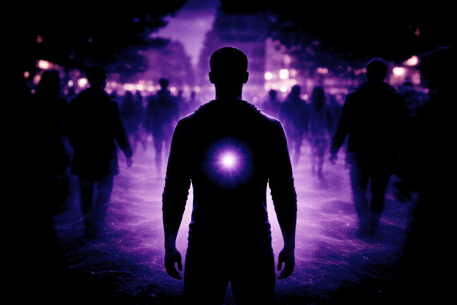 La résilience face aux critiques – un homme avance au milieu d’une foule floue, symbole de force intérieure et de stabilité émotionnelle – Rayan Gori, L’Hypno-Alchimiste