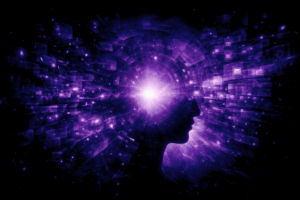 Illustration symbolique de la méditation pour neuroatypique, représentant la régulation de l’activité mentale et l’émergence d’un point de stabilité intérieure — Rayan Gori, Hypno-Alchimiste