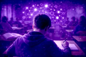 Hypnose préparation aux examens : étudiant concentré vu de dos, symbolisant l’organisation mentale et l’apprentissage intérieur