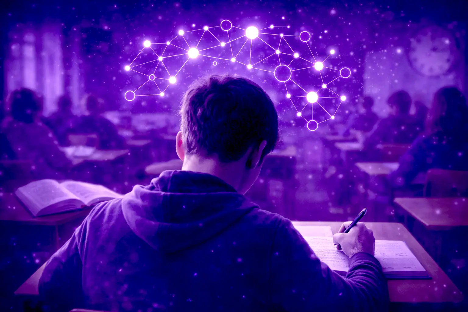 Hypnose préparation aux examens : étudiant concentré vu de dos, symbolisant l’organisation mentale et l’apprentissage intérieur