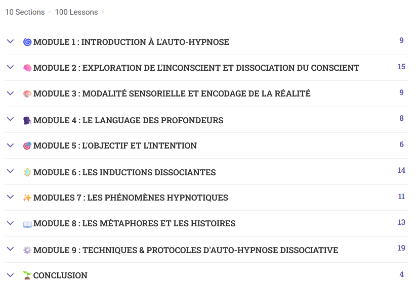 Programme formation auto-hypnose dissociative — modules et leçons | Rayan Gori — Hypno-Alchimiste