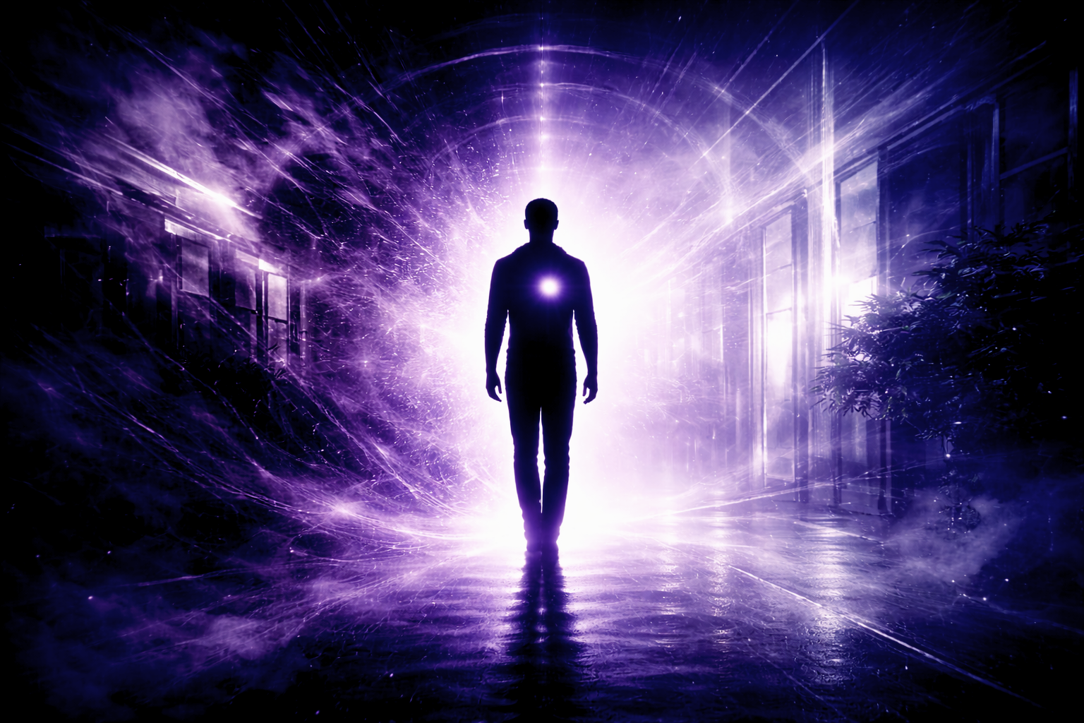 Silhouette avançant vers la lumière symbolisant la sortie de l’emprise et des dynamiques narcissiques – Rayan Gori, Hypno-Alchimiste