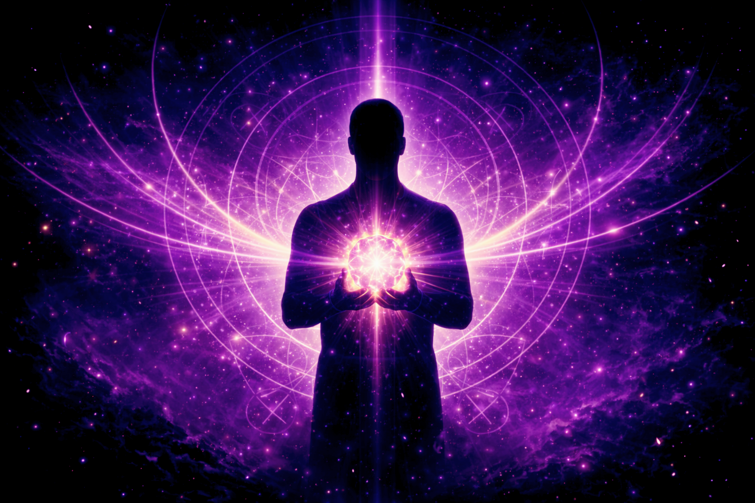 Œuvre au rouge, silhouette tenant la pierre philosophale rayonnante, image de Rayan Gori Hypno-Alchimiste