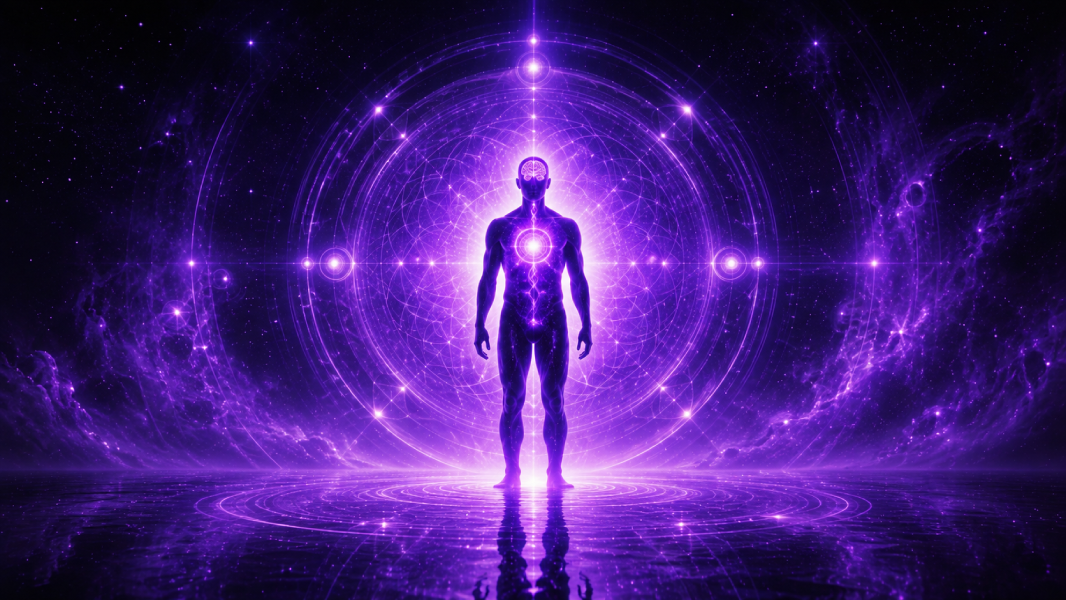 Silhouette avec cerveau et cœur lumineux reliés, symbole de congruence entre valeurs, réflexion et action professionnelle.