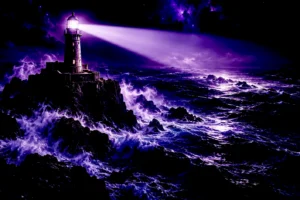 Phare violet sur l’océan nocturne-1